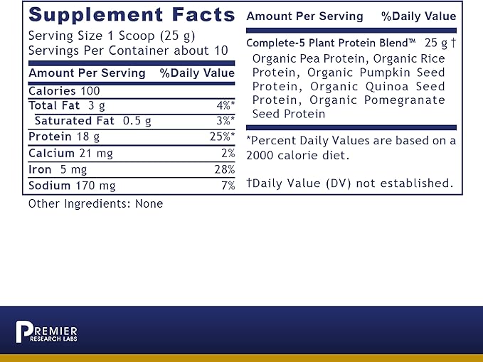 Premier Research Labs Premier Plant Protein 18 Grams 60+ Trace 9 oz