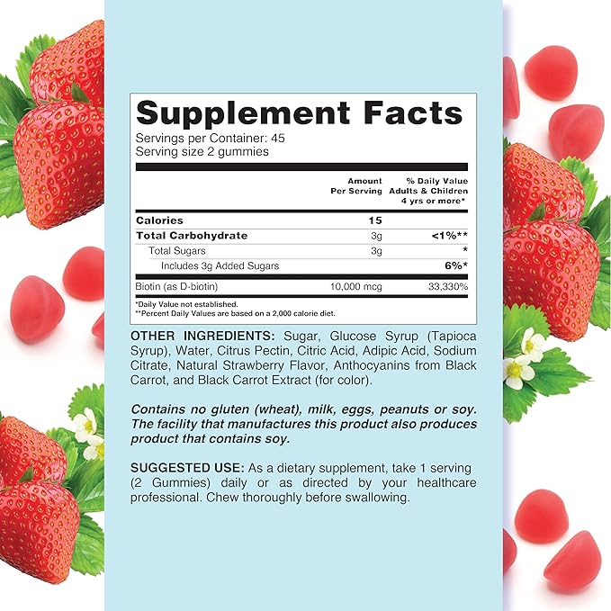 Biotin - Biotin Gummies, Gummy Vitamin 10,000 mcg, 90 Count