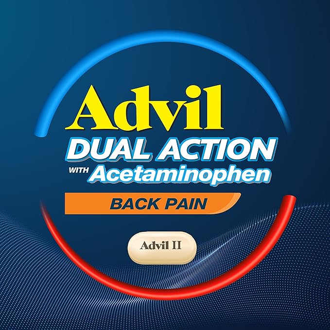 Advil Dual Action Back Pain Caplets 250mg Ibuprofen 500mg Acetaminophen 8 Hours 144 Count