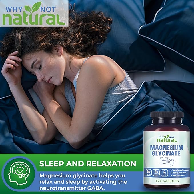 Why Not Natural Magnesium Glycinate 500 mg Capsules Supplement - Vegan, No Filler - Supports Sleep and Relaxation