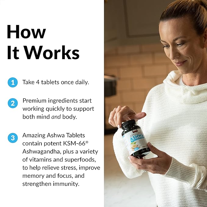 FORCE FACTOR Amazing Ashwa for Stress Relief, Memory, Focus, and Immune Support Health, Ashwagandha Supplement with KSM-66 Ashwagandha for Stress, Vitamins, Minerals, and Antioxidants, 360 Tablets