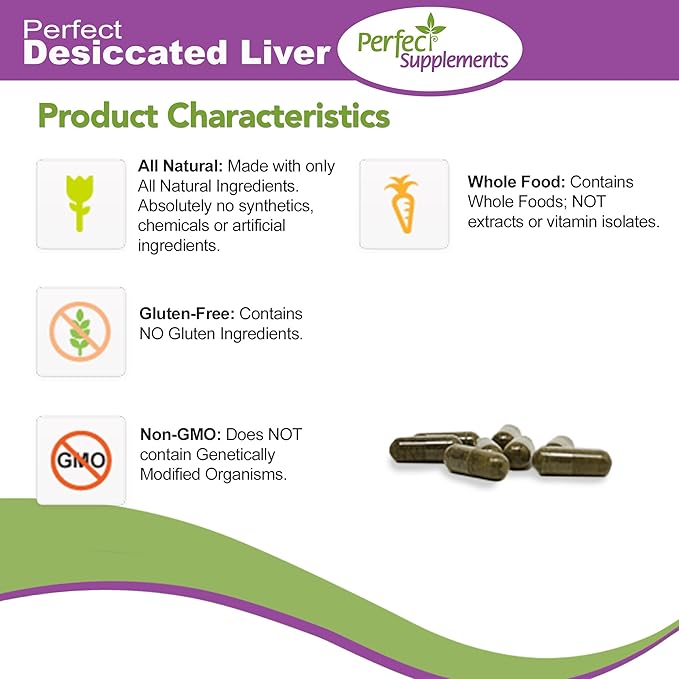 Perfect Supplements – Perfect Desiccated Liver – 120 Capsules – Undefatted Beef Liver – Natural Source of Protein, Iron, Vitamins A & B – 3 Pack