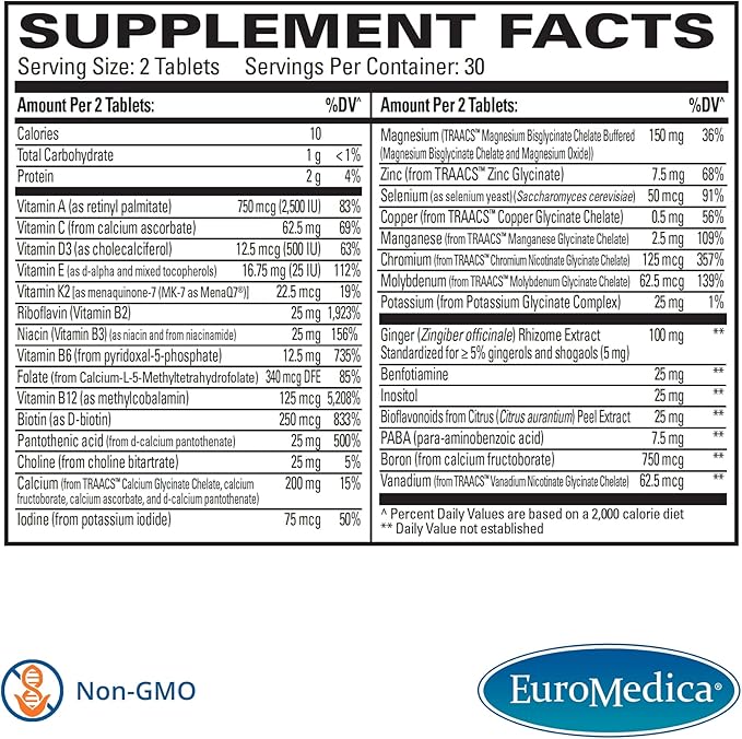 Euromedica Essential Multivitamin 60 Tablets D3 & 30 Servings