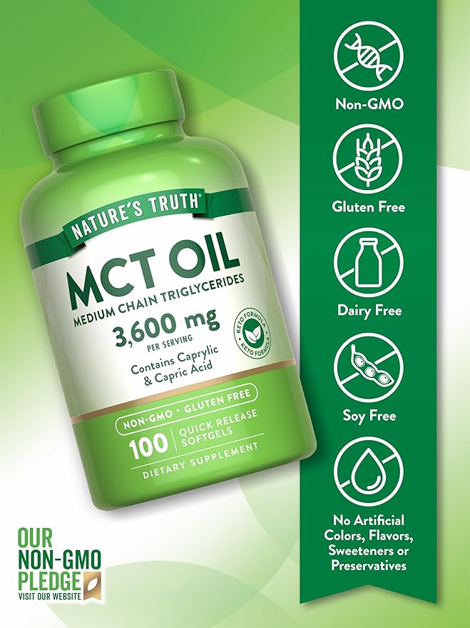 Nature's Truth MCT Oil | 100 Softgels | Keto Friendly Pills | Non-GMO & Gluten Free Supplement