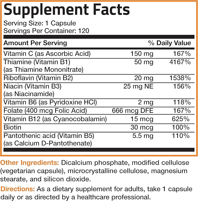 Bronson Vitamin B Complex with Vitamin C 120 Vegetarian