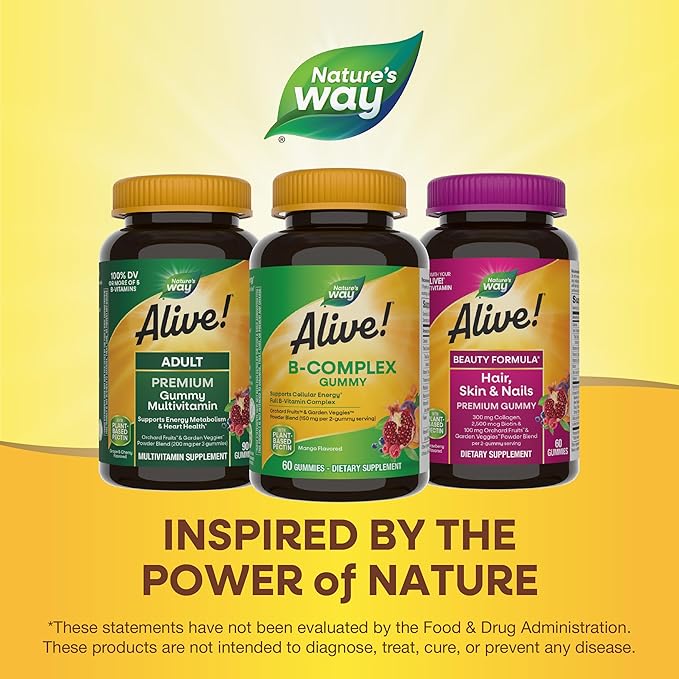 Nature's Way Alive! B-Complex Gummies, Cellular 8 B-Vitamins, 60 Gummies
