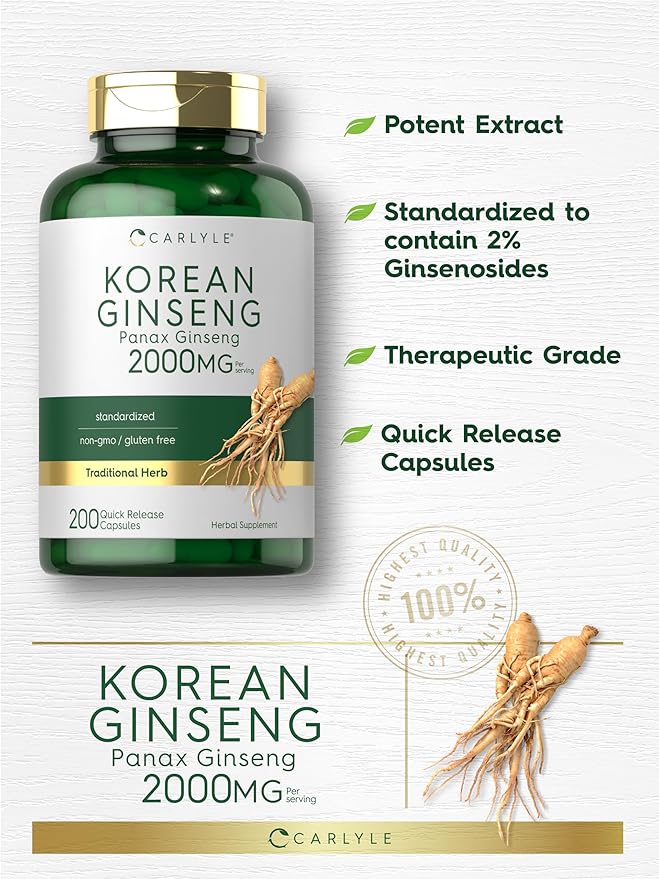 Carlyle Korean Ginseng Extract Capsules 2000 mg 200 Capsules