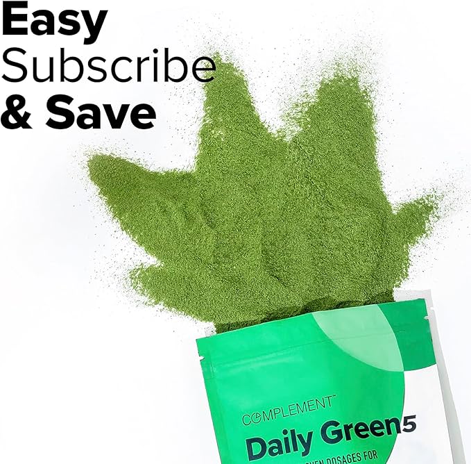 Complement Daily Greens Powder, Super Greens Powder Superfood- Wholefoods, Organic Chlorella Powder, Barley Grass Juice Powder, Broccoli Sprouts- Immune Support, Brain Health, Metal Detox- 30 Servings