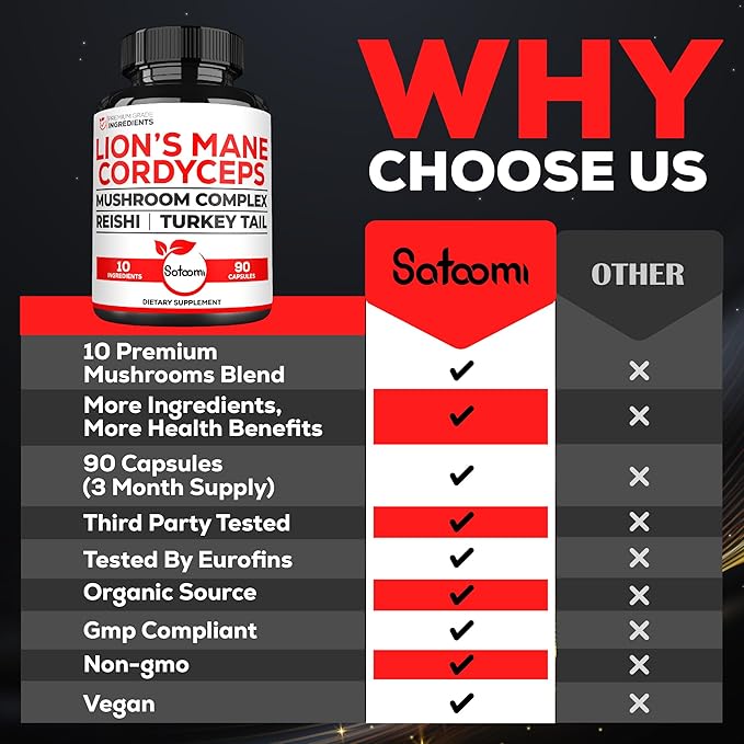 Satoomi 10in1 Cordyceps Mushroom Supplement 90 Capsules 90 Serving