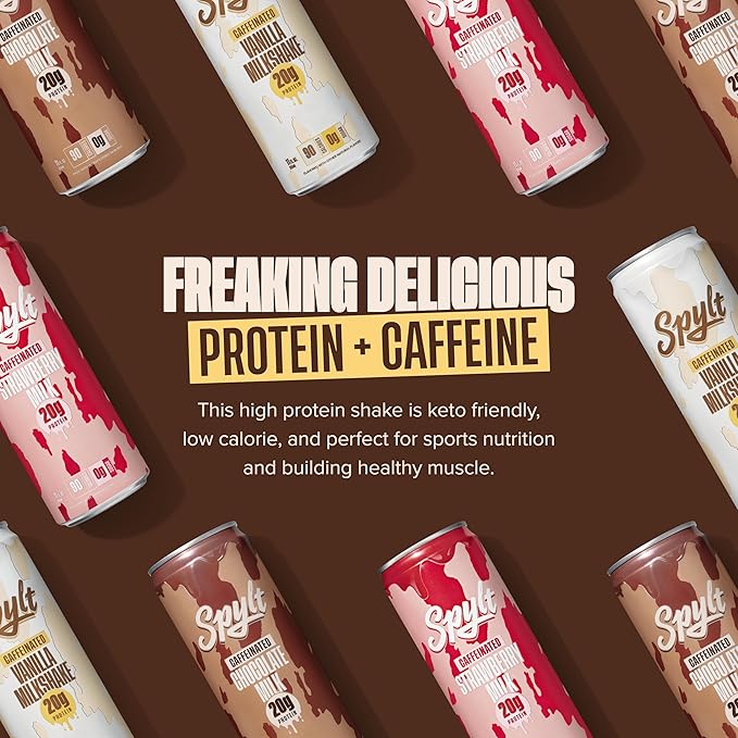High Protein Milk Variety Pack (Chocolate, Strawberry, Vanilla) with 60mg Caffeine & 20g Protein - Ready to Drink, Sugar Free, Lactose Free Milk, Perfect for Workout Recovery & Afternoon Pick Me Up - 12 Count