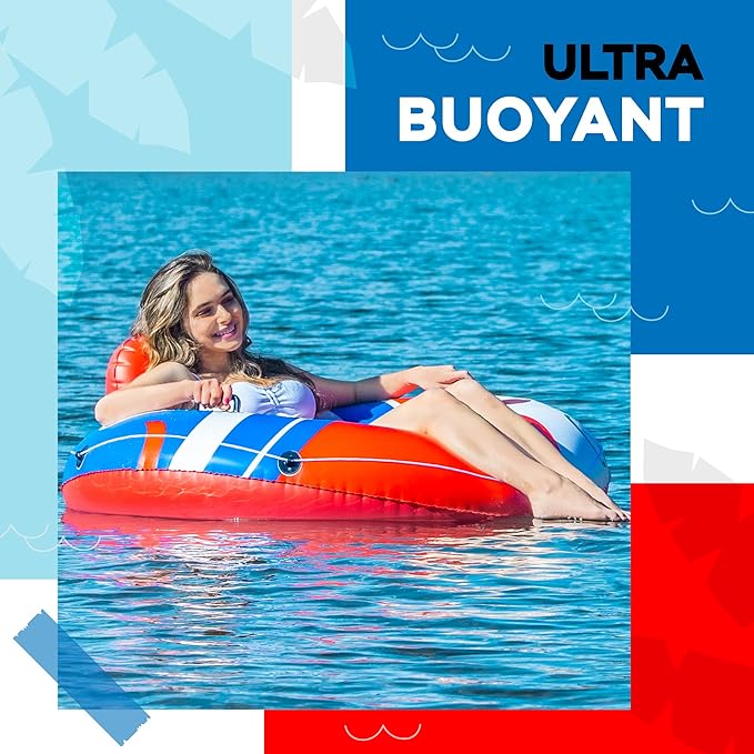 2025 New & Upgraded Sunlite Sports Heavy Duty River Tube Inflatable, Premium Water Float to Lounge Above Lake and River, Outdoor Water Raft Sport Fun, Recreational Use