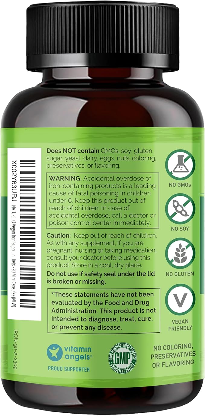 NATURELO Vegan Iron Supplement with Vitamin 90 Mini