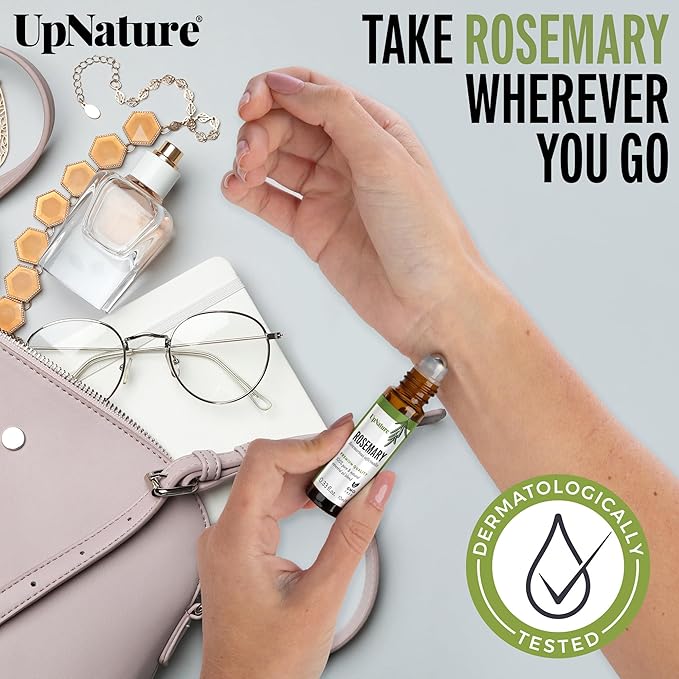 UpNature Rosemary Essential Oil Roll On – Topical Rosemary Oil for Hair & Skin - Premium Aromatherapy Oils - Enhance Focus - Pre-Diluted