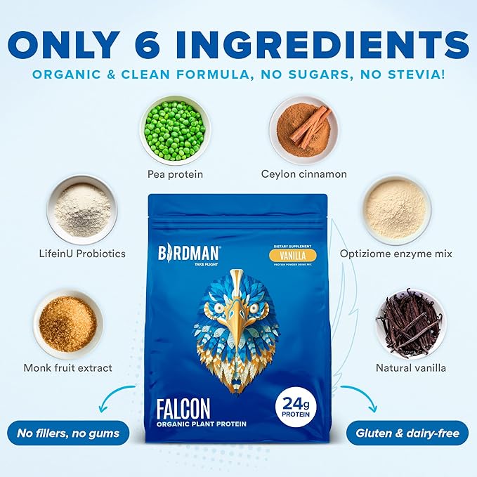 BIRDMAN Falcon Vegan Protein Powder Organic, 60 Servings 3.9 lb