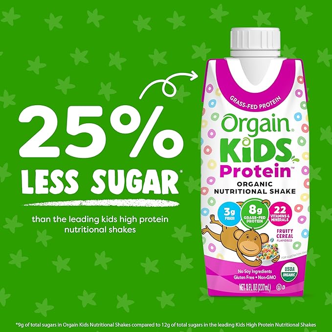 Orgain Organic Kids Nutritional Protein Shake, 8g Dairy 4g Fiber, 22 Vitamins 8.25 Fl 12)