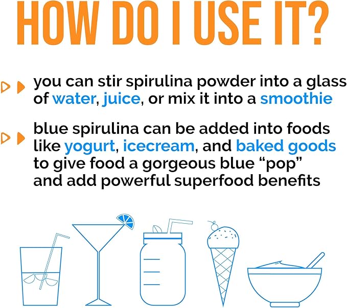 Organic Blue Spirulina Powder - 100% Pure Superfood Blue-Green Algae, No Fishy Smell, Natural Food Coloring for Smoothies & Protein Drinks - Non GMO, Gluten-Free, Vegan + USDA Certified, 60 Servings