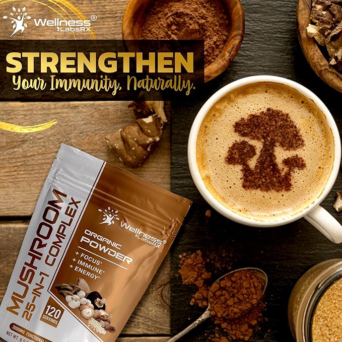 Mushroom Powder, 25 in 1 Mushrooms Supplement - 2000mg, 25 Superfood Mishroom Lions Mane Powder with Chaga, Shiitake, Cordyceps, Reishi - Lion's Mane Mushroom - Pack of 2