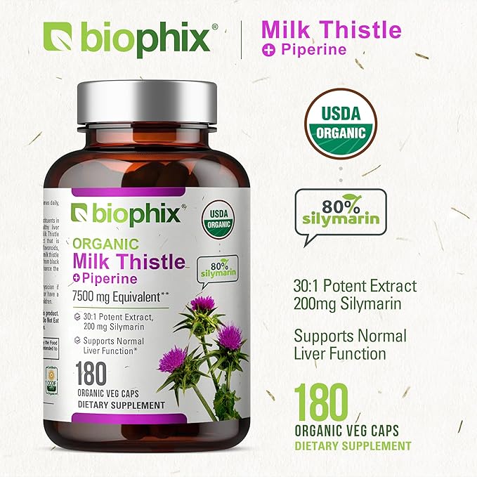 biophix Milk Thistle USDA Organic 30:1 7500 mg 180 Veggie
