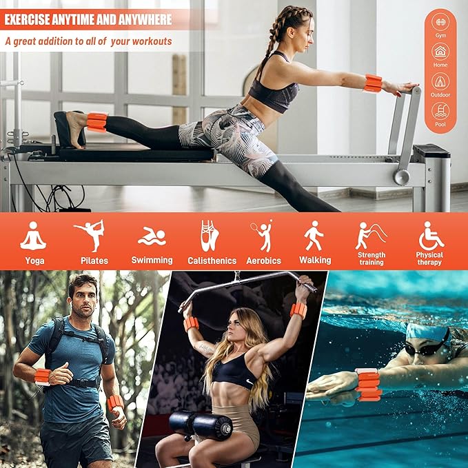 Adjustable Ankle & Wrist Weights for Women & Men, Set of 2 (1lb / 2lb Each), Silicone Weighted Bangles for Arm, Leg, Walking, Fitness, Yoga, Pilates Workout 24055