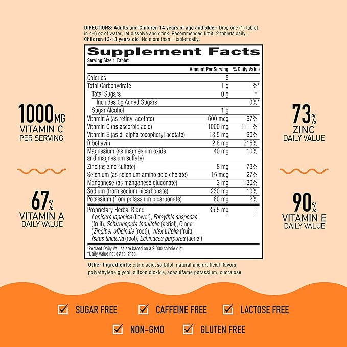 Airborne 1000mg Vitamin C with Zinc, 30 Fizzy