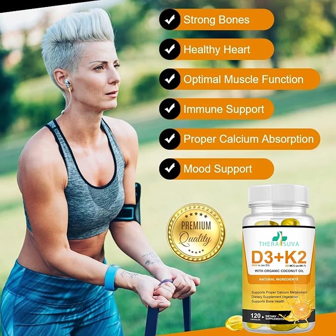 High Potency Vegan K2 (MK 7) 200mcg + D3 5000iu 5000iu w/Organic 120 SoftGels 60-Day Supply