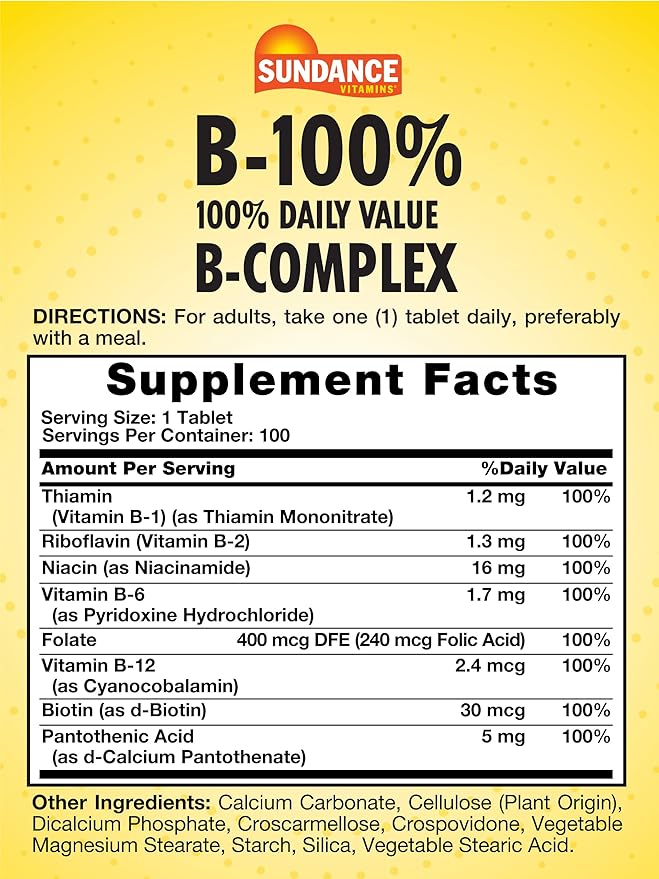 Sundance Vitamin B-Complex 100% Daily Value 100 Tablets