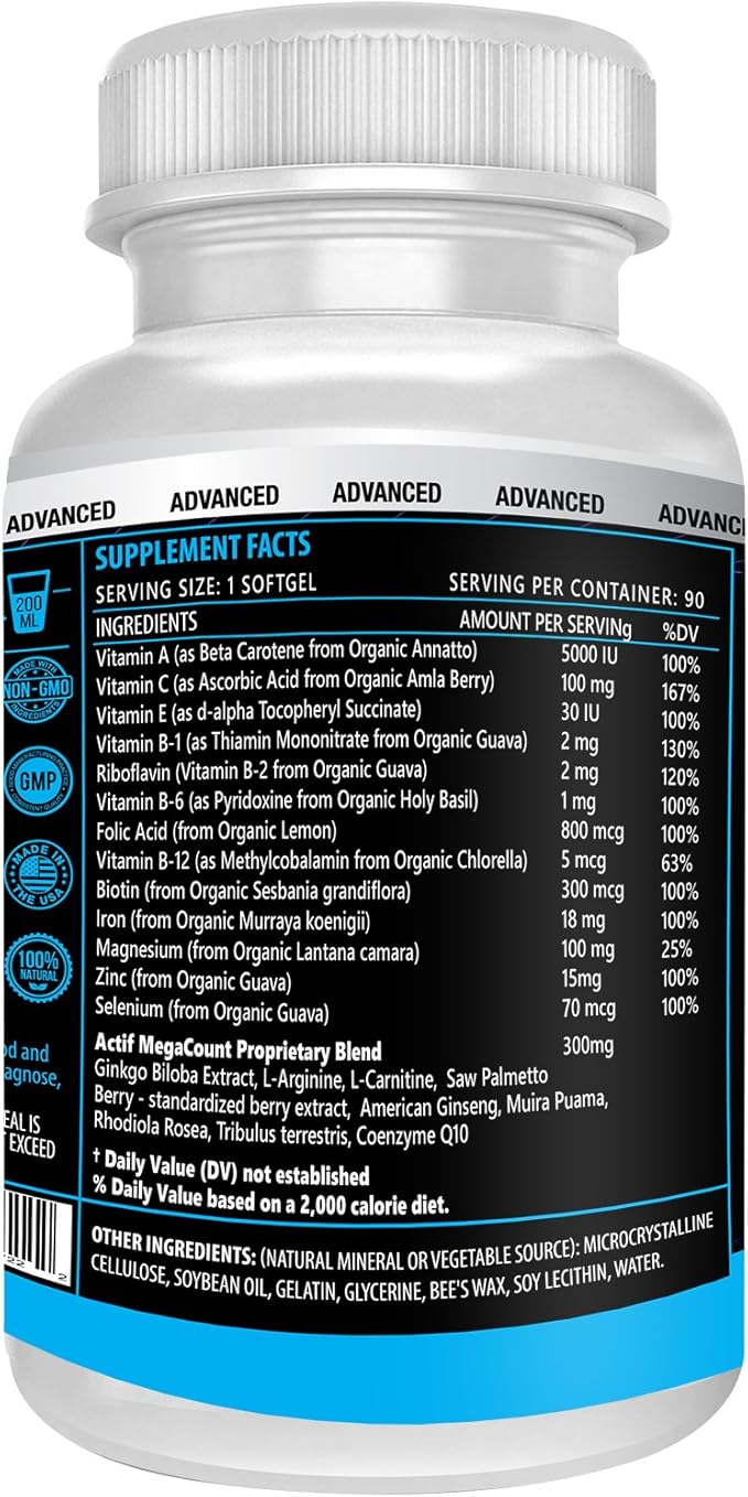 ACTIF MegaCount for Men - Maximum Fertility Support and Sperm Count Booster, Clinically Proven to Improve Sperm Count and Motility - Non-GMO, Made in USA, 90 Count