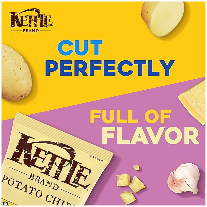 Kettle Brand Potato Chips, Parmesan Garlic Kettle Chips, 7.5 Oz (Pack of 12)