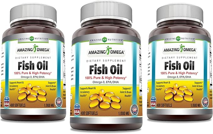 Amazing Omega Fish Oil 1000 mg Omega-3, 180 180 mg 120 mg (400 Count 3 Pack)