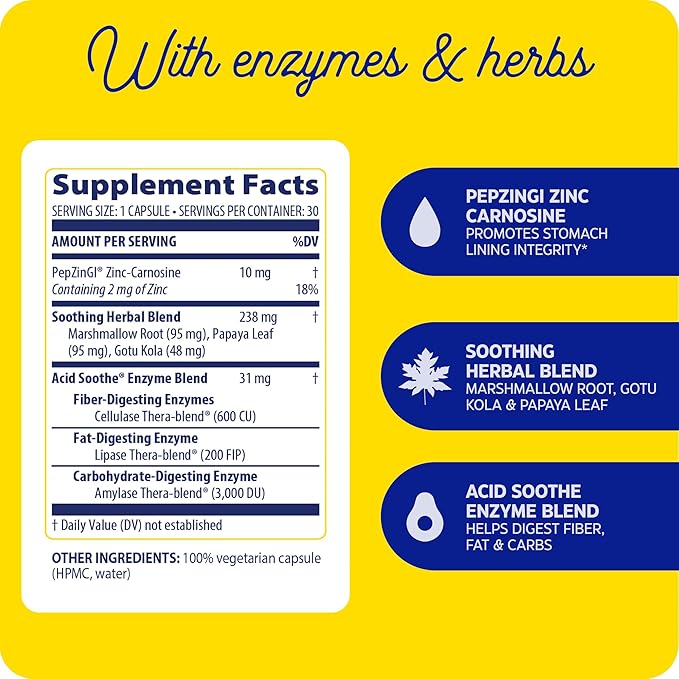 Enzymedica, Acid Soothe, Support for Occasional 3-in-1 Formula 30 Count