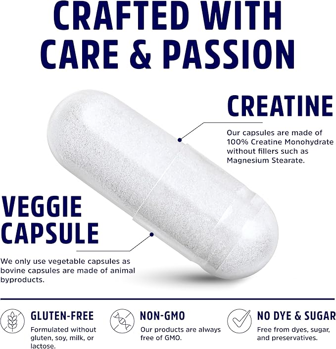 Creatine Monohydrate Capsules 5G | 60 Servings | Vegan | Micronized Creatine Pills 5000mg | 4 Capsules per Serving | 240 Capsules | Creatine Pills For Men & Women | Muscle Building | 2 Months Supply