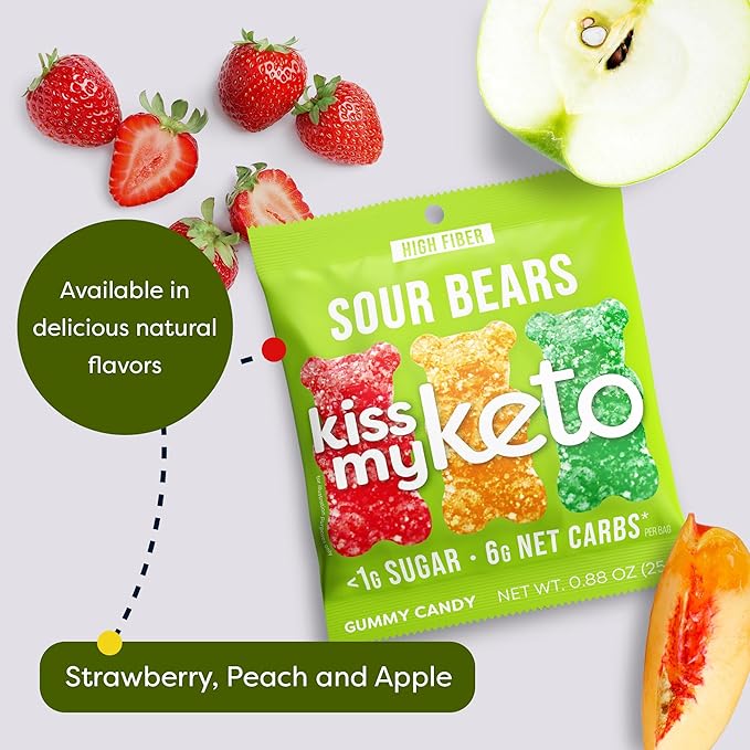 Kiss My Keto Gummies Candy – Low Carb Candy Sour Bears, Keto Snack Pack – Healthy Candy Gummys – Vegan Candy, Keto Gummy Candy – Keto Candy Gummies (32-pack)