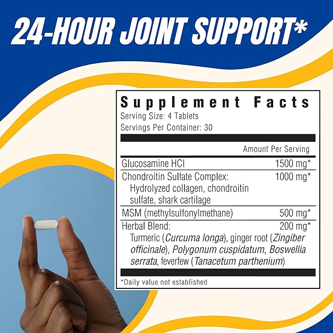 Glucosamine & Chondroitin Sulfate with MSM, 24 Hour 30 Servings, 120 Count