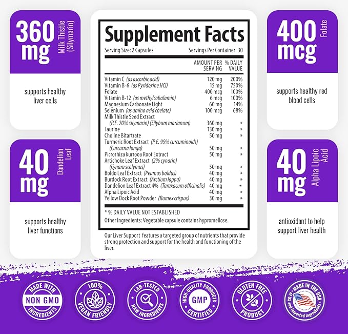 1 Body Liver Support Supplement B12 & 60 Vegan