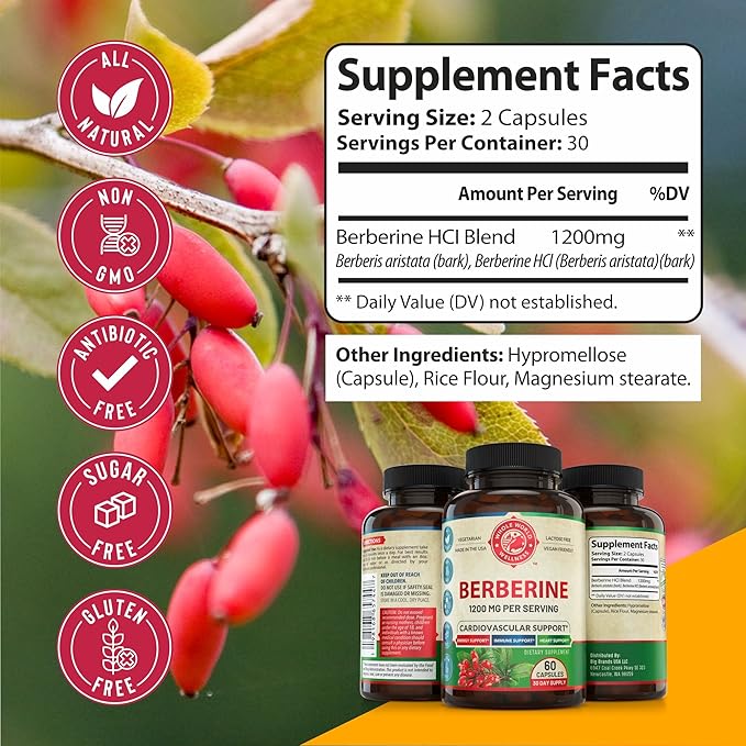 Berberine Supplement - Premium Berberine 1200mg 60 Berberine