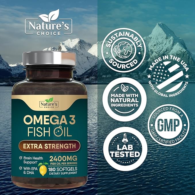 Triple Strength Omega 3 Fish Oil 2400 mg Omega-3 Supplements, 180 Softgels