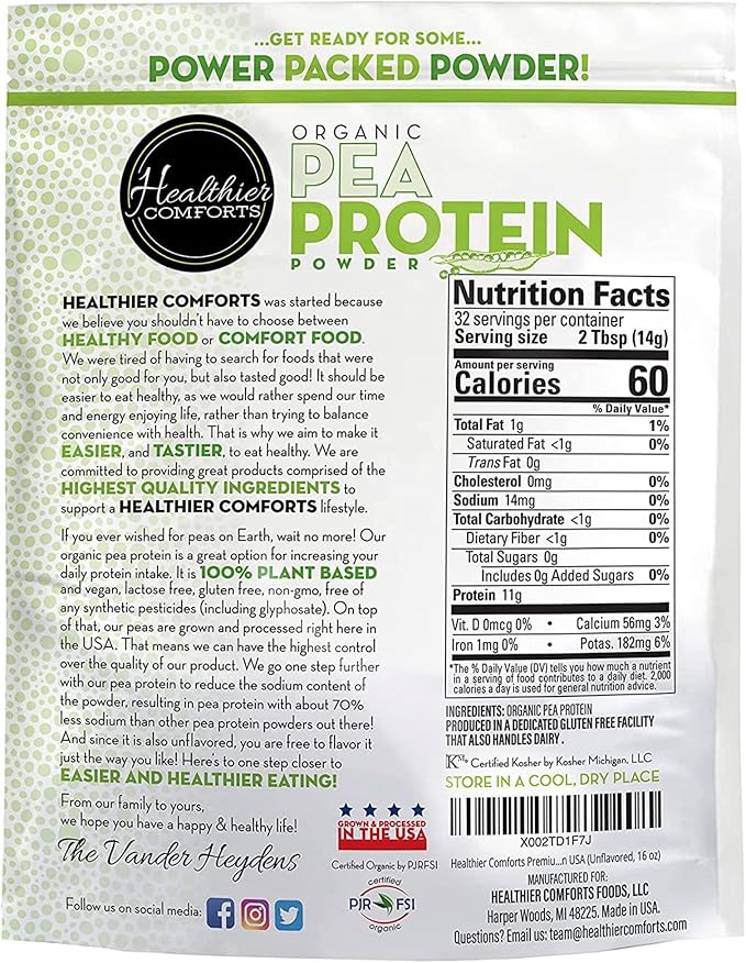 Pea Vegan Protein Powder w/Low Sodium 100% Plant 16oz
