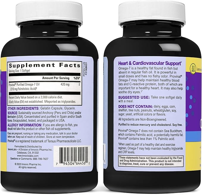InnovixLabs Purified Omega 7 Supplement, 210mg Omega-7 Palmitoleic Omega-7 Fish 5 Star 30 Capsules