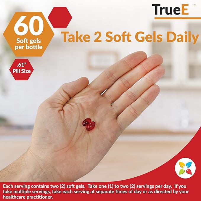 True-E Full Spectrum Tocotrienols Vitamin E Capsules 60 Vitamin 27mg Softgels