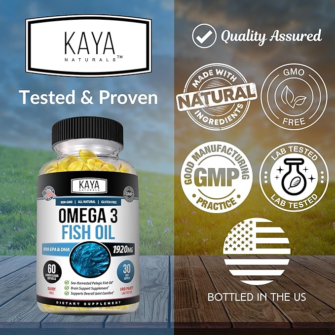 Kaya Naturals Omega 3 Supplement 3 Fish 100% Pure 3 Vitamins 60 Count