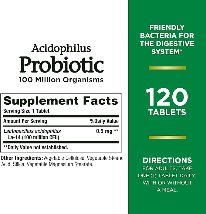 Nature's Bounty Acidophilus Probiotic, Daily Probiotic 1 Pack, 120 Tablets
