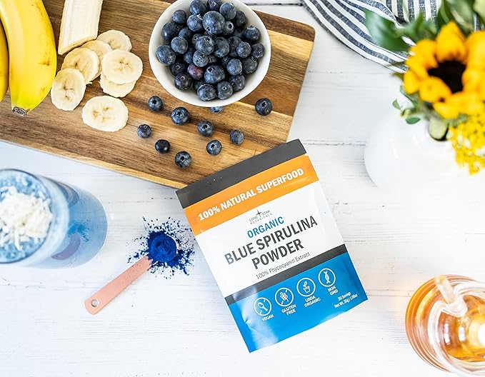 Organic Blue Spirulina Powder - 100% Pure Blue-Green Algae, No Fishy Smell, Vegan Superfood for Smoothies & Drinks, Non GMO, Gluten-Free, Vegan