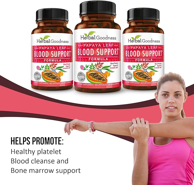Papaya Leaf Blood Support Capsules 60/450mg Veggie (1 Bottle)