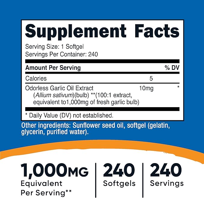 Nutricost Garlic 1000mg, 240 Softgels