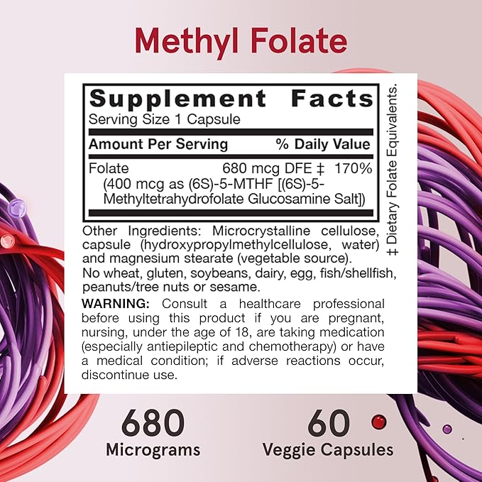 Jarrow Formulas Extra Strength Methyl Folate 400 mcg, 60 Veggie 60 Day