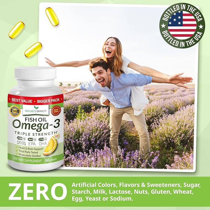Best Triple Strength Omega 3 Fish 180 Capsules 2400mg High 864mg EPA 576mg DHA