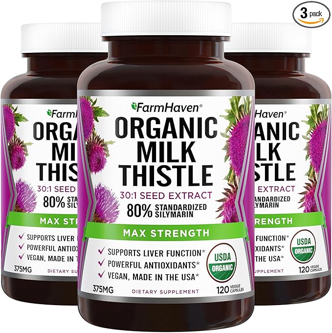 FarmHaven Silymarin Milk Thistle Capsules 11250mg Strength 30X Concentrated 80% Standardized 120 Veggie 3