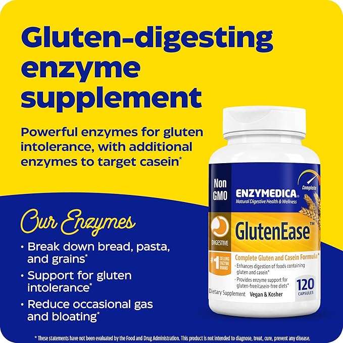 Enzymedica GlutenEase, Digestive Enzymes for Food 120 Count