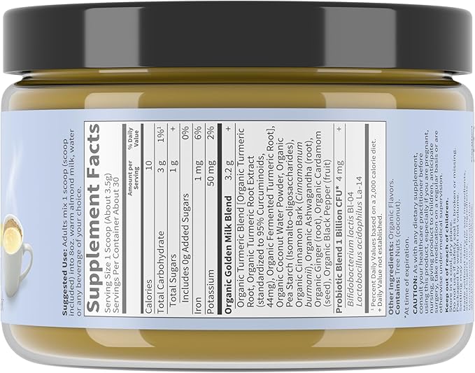 Garden of Life Organics Golden Milk Recovery & Nourishment Powder - 44mg Turmeric Curcumin (95% Curcuminoids), Ashwagandha - Organic Non-GMO Vegan & Gluten Free Herbal Supplements, 30 Servings