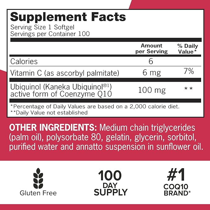 Qunol Mega Ubiquinol 100mg CoQ10, Superior Q10, Antioxidant 100 Count